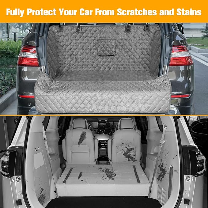 SUV Cargo Liner for Dogs, Waterproof Trunk Cover for SUVs with Bumper Flap Protector, Scratchproof Durable 600D Oxford Fabric, Non-Slip, Machine Washable