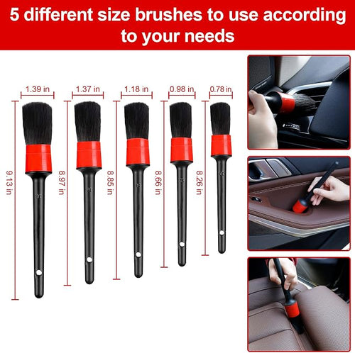 18 PCS Car Cleaning Tools Kit, Car Detailing Brush Set with Driller Attachment Set, Car Wash Kit, Car Cleaning Brushes for Cleaning Interior, Exterior, Wheels, Etc. (Red)