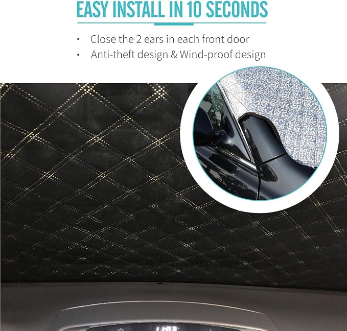 Car Windshield Snow Cover with 4 Layers Protection Winter Frost Snow Ice Cover Auto Sun Shade for Cars Trucks Vans and SUVs(No Elastic Bands Included)