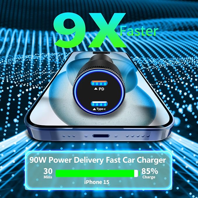 [Apple MFi Certified] iPhone 17 Car Charger, 90W USB C Car Charger Dual PD Power Cigarette Lighter Adapter with 2Pack Type C Braided Cable for iPhone 17/17 Pro Max/16/15/Galaxy S26/S25/Pixel