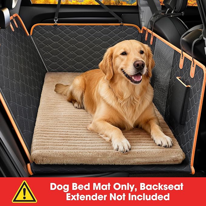 Backseat Pet Bed Mat, Non-Slip Dog Bed for Car Back Seat, Washable Travel Pet Mat with Removable Cover, Dog Seat Covers Protector Fit for Backseat Extenders and Trucks SUVs, 54"x 24.8", Brown
