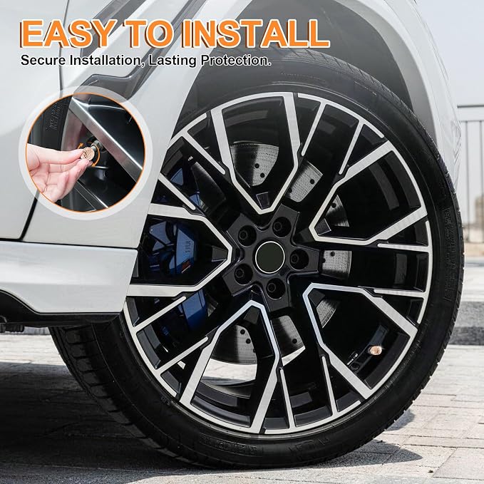 4 Pack Handmade Crystal Rhinestone Car Tire Valve Stem Caps, Car Wheel Tire Valve, Attractive Dustproof Bling Car Accessories, Universal for Cars, Trucks and Motorcycles-Orange