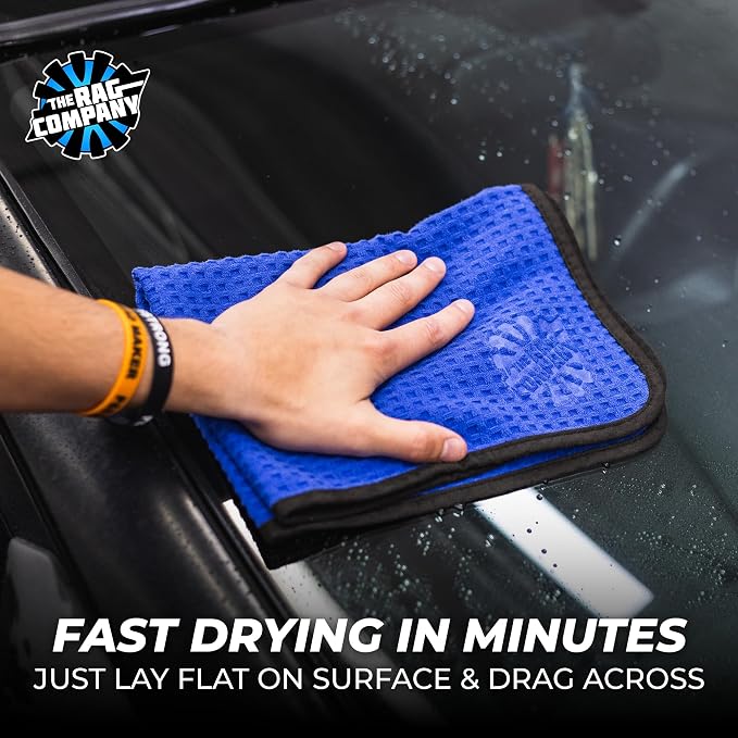 Dry Me A River, Professional Korean 70/30 Blend Microfiber Waffle-Weave Drying & Detailing Towels, Soft Suede Edges, 390 GSM, 16x24 Inches, Royal Blue, 3-Pack