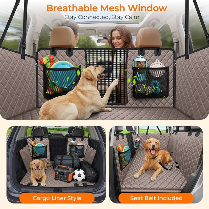 2026 Upgraded Back Seat Extender for Dogs - Large Hard Bottom Dog Car Seat Cover Holds 550lbs, Waterproof Dog Hammock Pet Bed with High-Density Foam Non-Slip Backseat Protector