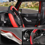 Car Steering Wheel Cover for F-150 Tundra Range Rover 15.5-16 inch, Black and Red Microfiber Leather