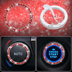 11 PCS Bling Red Steering Wheel Cover Set for Women, Sparkly Rhinestone Diamond Bling Seat Belt Cushion, Glitter Shift Knob Cover, Car Cup Holder Coaster, Cute Interior Sets Red 14.5"-15"