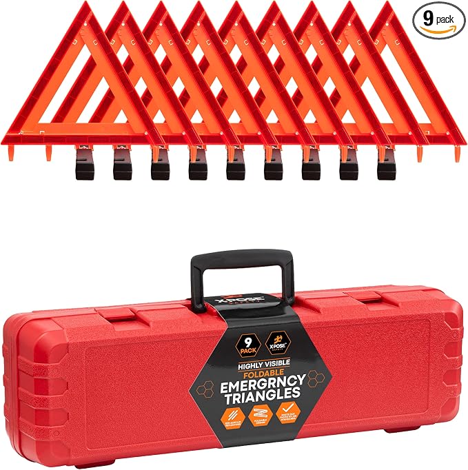 Reflective Emergency Triangles – 9 Kits (27 Triangles) – DOT Approved Roadside Car Safety Warning Reflectors – Red & Orange Automotive Vehicle Hazard Visibility Markers