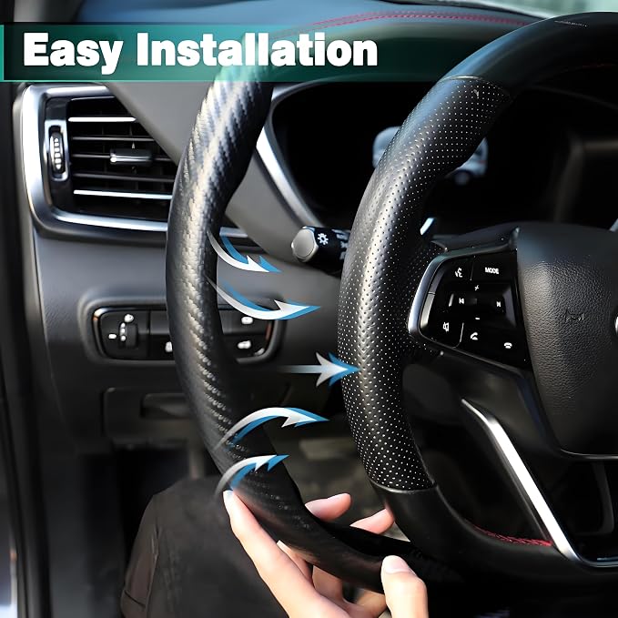 3PCS Carbon Fiber Steering Wheel Cover-Segmented Clip-On Design Anti-Slip & Scratch Resistant Universal Fit 14.5"-16" for Cars/Truck/SUV Great Gift for Men & Women