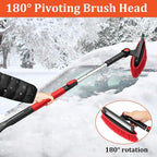 Car Snow Brush Ice Scraper Remover with Squeegee 39inch Long Handle Extendable Snow Removal Tool Windshield Snow Scrapers Removal Shovel for Ice and Snow Red Color