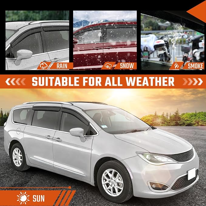 Rain Guards Fit for Chrysler Pacifica 2017 2018 2019 2020 2021 2022 2023 2024 2025, Tape-On Side Window Deflector Durable 2017-2025 Pacifica Rain Guard Black 4 PCS