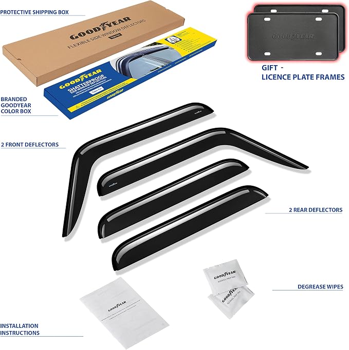 Goodyear Shatterproof Window Deflectors for Jeep Gladiator 2020-2026, Tape-on Rain Guards, Window Visors, Vent Deflector Visor, Car Accessories, 4 pcs. - GY008524