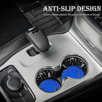 2PCS Bling Crystal Rhinestone Cup Holder Coaster, 2.75 inch Soft Silicone Anti-Slip Shockproof, Car Cup Holder Insert Coasters, Universal Car Interior Accessories for Women (Blue)