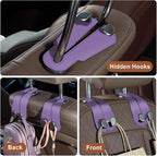 CoBak Purse Hook for Car - Universal Premium Stitched Leather and Aluminum-Magnesium Alloy Double Car Seat Back Storage Hook for Purses, Handbags, Bags (2 Pack),Amethyst Purple