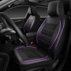Universal FIT Piping Leather Two Front Seat Covers, Waterproof Faux Leather for SUV Sedan Van Truck, Airbag Compatible,Reserved Opening Holes for Headrest Covers(Black and Purple)