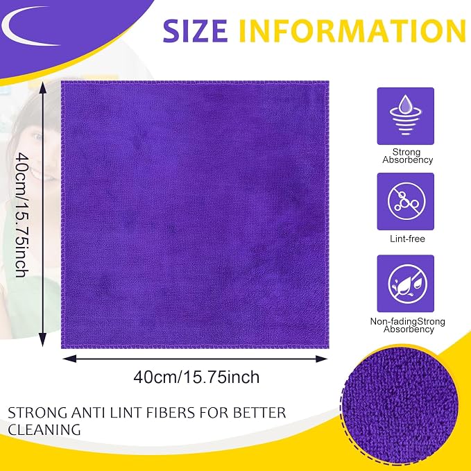 Microfiber Cleaning Cloths for Cars 16 x 16 Inch Ultra Absorbent Car Towels Drying Reusable Cleaning Supplies House Kitchen Window Microfiber Towel(Purple,120 Pcs)