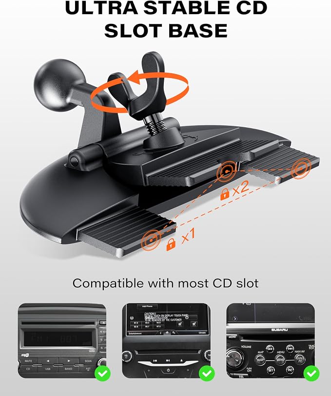 CD Slot Mount for CarPlay Screen, 360° Rotation Tool-Free Installation CarPlay CD Mount Compatible with 7-11 Inch Portable Car Play Screens & GPS Navigation
