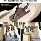 Car Headrest Hooks, Premium Suede with Metal Car Seat Back Storage Hooks for Handbag Coats Umbrella Backpack - 2 Pack, Brown