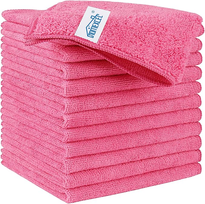 Pink Microfiber Cleaning Cloth, 12 Pack Premium Microfiber Towels for Cars, Lint Free, Scratch-Free, Highly Absorbent, Reusable Cleaning Rags for Car, Household, Kitchen, Window, 11.5"X11.5"
