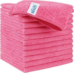 Pink Microfiber Cleaning Cloth, 12 Pack Premium Microfiber Towels for Cars, Lint Free, Scratch-Free, Highly Absorbent, Reusable Cleaning Rags for Car, Household, Kitchen, Window, 11.5"X11.5"