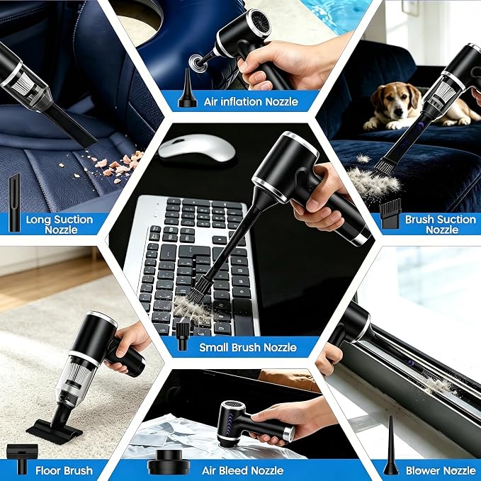 Handheld Vacuum Cordless 12000PA Real Strong Suction,Portable Small Car Vacuum Cleaner with 4 Modes & 4000mAh Rechargeable Battery,3 Filter,7-in-1 Cleaning Kit for Home Office Car Pet (Black)