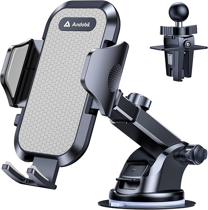 Car Phone Holder Mount (Strong Suction&Bumpy Road Stable) Phone Holders for Your Car, Cell Phone Car Mount for Windshield Dash Vent Truck Cradle Stand for iPhone 17 16 15 14 Pro Max Grey