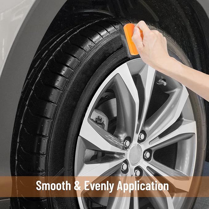 Tire Shine Applicator Brush - Extra Large Automotive Tire Dressing Applicator Brush with Storage Stand for Tire Detailing & Car Wash Kit, Black, 3.6 Inch Length (Orange)