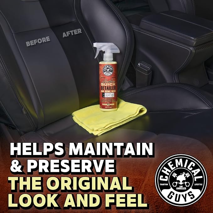 Leather Quick Detailer - Interior Cleaner and Conditioner for Natural, Synthetic, Pleather, and More, Safe for Car Seats, Furniture, Apparel, Shoes & Boots, Leather Scented - 16 fl oz