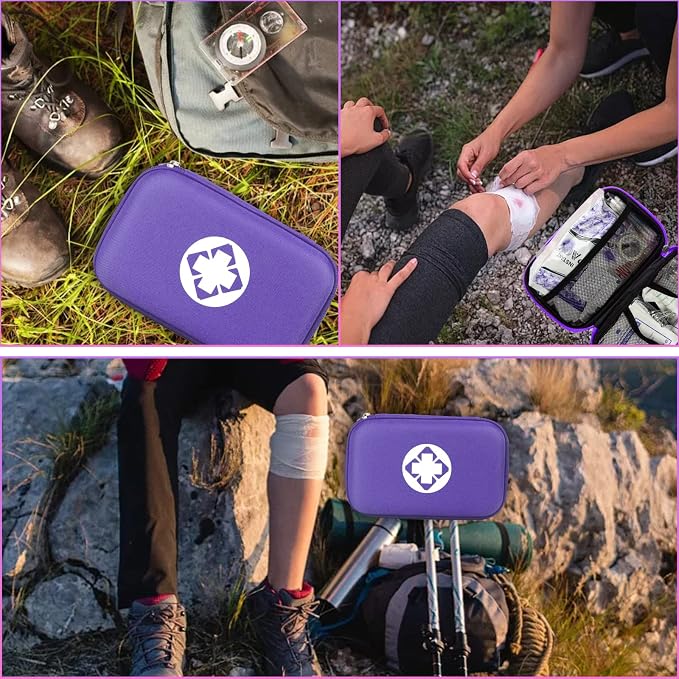 276PCS Compact Small First Aid Kits for Home Businesses Urgent Essential Mini First Aid Kit Travel Size Car Emergency Supplies Kit for Hiking Boating Skating, Purple