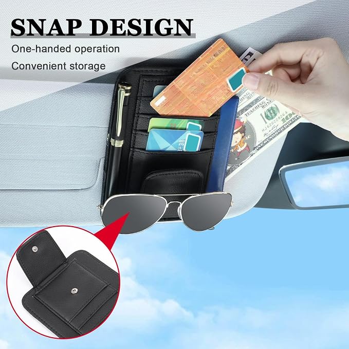 2 Packs Car Sun Visor Organizer, Sunglasses Holders for Car Sun Visor PU Auto Interior Accessories Storage Travel Document Holder with Multi Pocket (6.1 x 4.93 Inches, Black)