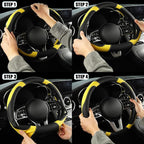 Black Yellow Microfiber Leather Steering Wheel Cover 14 inch | Breathable Anti Slip Grip Cool Sporty Look Glow for Women Men