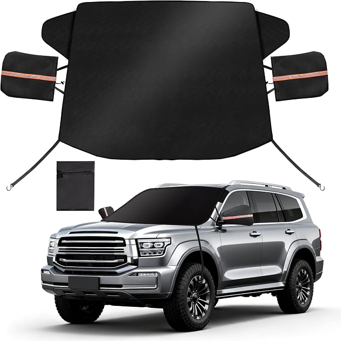 Car Windshield Cover for Ice and Snow, 600D Oxford Fabric Winter Frost Cover with Side Mirrors Cover, Frost Guard Windshield Cover for Car, SUV(68x 47 Inch)