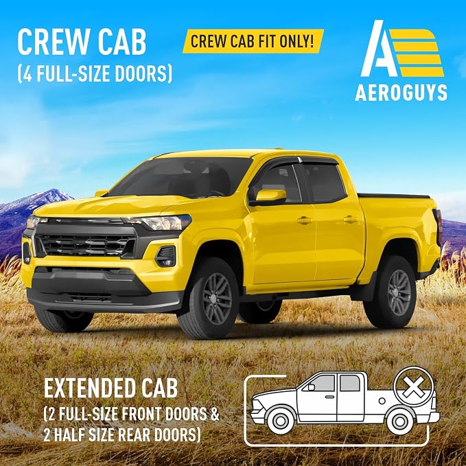 Extra Durable Window Deflectors Tape-On Window Visors Rain Guards Fit for Chevy Colorado 2023-2026 Crew Cab, Sun Visors, Wind Vent for Shades, Exterior Car Accessories - 4 pcs. AG0953