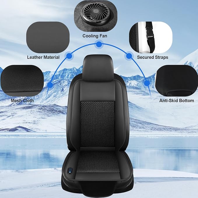 Cooling Car Seat Cushion – 3 Speeds Adjustable Ventilated Car Seat Cover for Cars Without AC, Breathable Automotive Cooling Seat Covers for Cars, 12V Plug & Play, Black (1 Pack)
