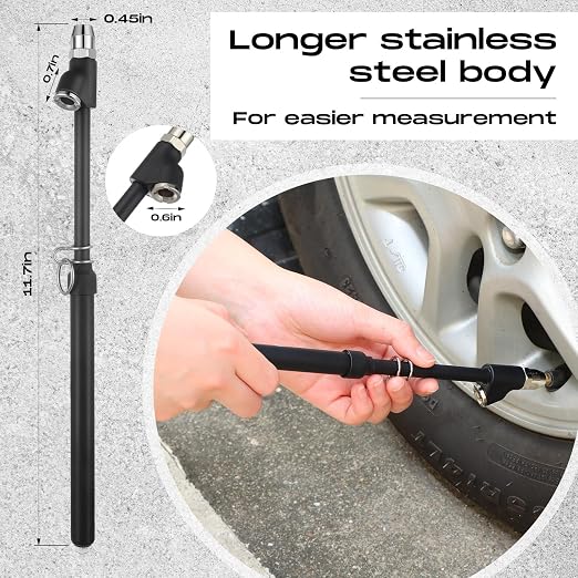 10 Pack Tire Pressure Gauge Black Heavy Duty Air Pressure Tire Gauge Dual Head Semi Truck Tire Pressure Gauge Range 10-150 PSI, Extended Tube Tire Gauge Suitable for Semi Truck, and Bus