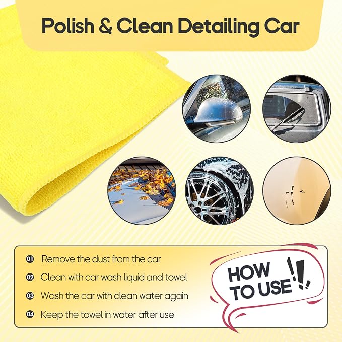 2PCS Clay Towel Auto Detailing, Clay Bar Towel Cloth Auto Detailing for Car (12 x 12 in) (Yellow)