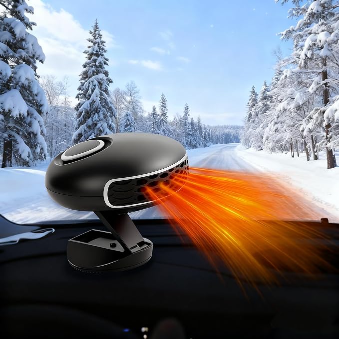 Portable Car Heater for Vehicles, 12V 150W Heater & Defroster with 360° Rotatable Fan for Fast Windshield Defogging, Universal Plug in Cigarette Lighter for Car/Sedan/RV/SUV