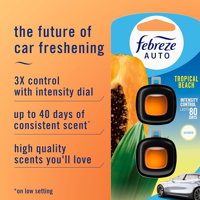 AUTO Air Freshener, Odor-Fighting Automotive Vent Clip, Scented Car Accessories, Long Lasting for Strong Odors, Tropical Beach Scent, 2 Count