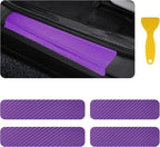 4PCS Car Door Sill Protector with Scraper,Carbon Fiber Car Door Protector Edge Guards for Front Rear Door Sills,Universal Anti-Scratch Car Door Threshold Strips (Purple)