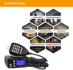 DB25 Pro Dual Band Quad-Standby Mini Mobile Car Truck Radio, 4 Color Display, 25W Vehicle Transceiver with Cable + High Gain Quad Band Antenna