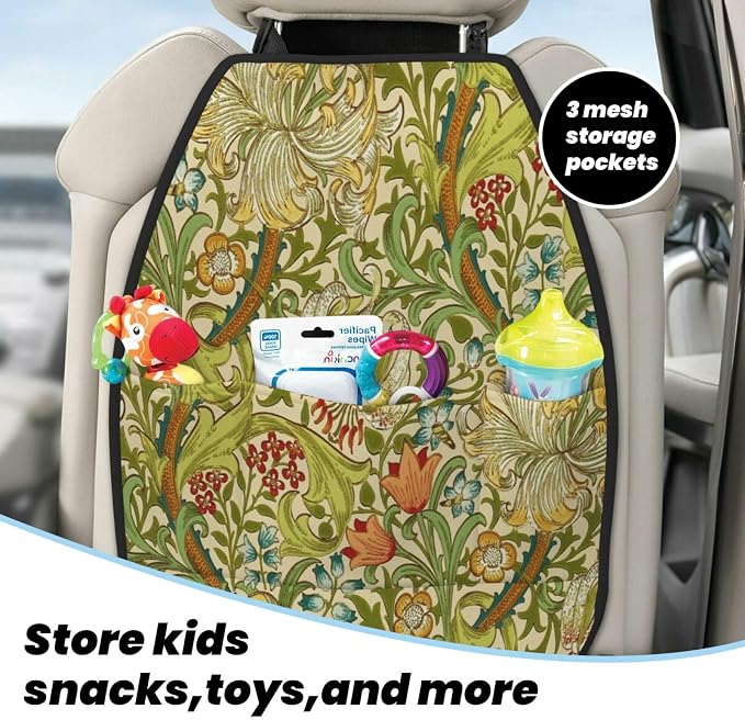 William Morris Golden Lily Car Seat Back Kick Protectors Kick Mats With Storage Pockets For Vehicles To Protect From Dirt Mud Scratches 2 Pack