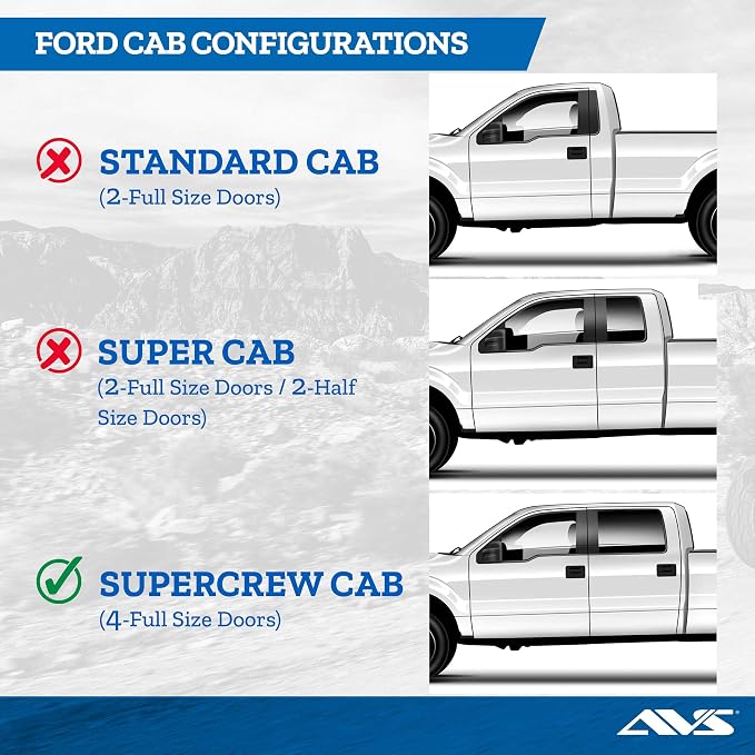 Auto Ventshade [AVS] Low Profile Ventvisor | 2022 - 2023 Ford F-150 Lightning Model, 2015-2023 F-150 (Includes 17-22 Raptor Model) F-250,350,450 Super Crew Cab, Smoke - 4 pc. | 894044