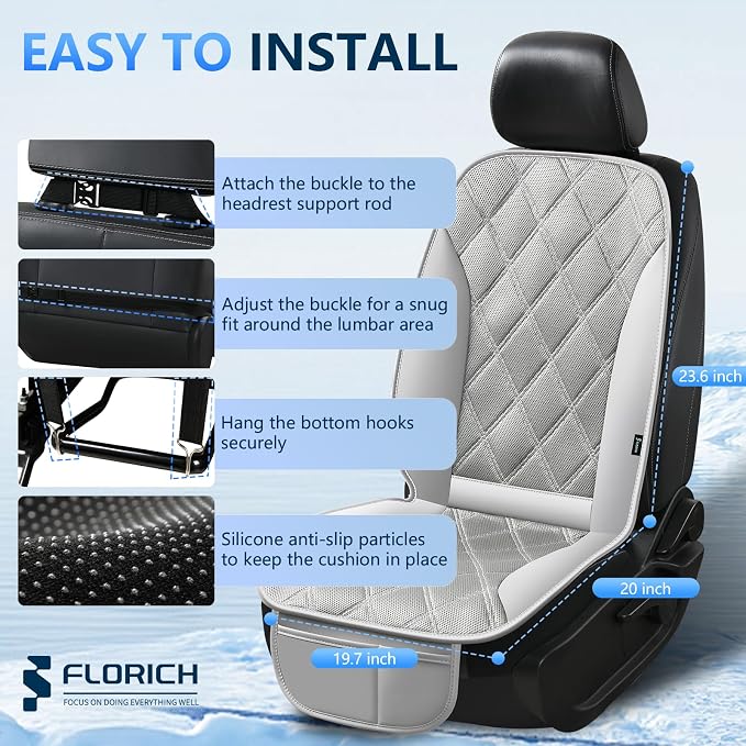 Cooling Car Seat Cushion Ventilated Car Seat Cover with 3-Speed Adjustable Universal Fit for 12V/24V Car SUV Truck Van for Summer, Gray
