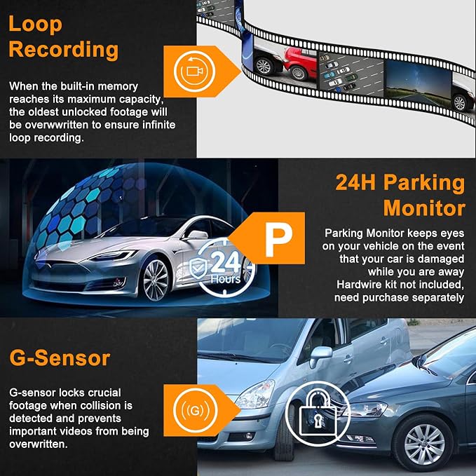 4 Channel 1080P Dash Cam Front Rear Left Right, 170° Wide Angle Car Camera with 5GHz WiFi App Control, Super Night Vision, 24H Parking Monitor, G-Sensor, Loop Recording, 64GB SD Card Included