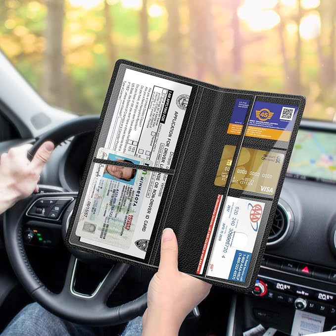 Car Registration and Insurance Card Holder, Vehicle Glove Box Card Organizer Wallet Automobile Accessories for License