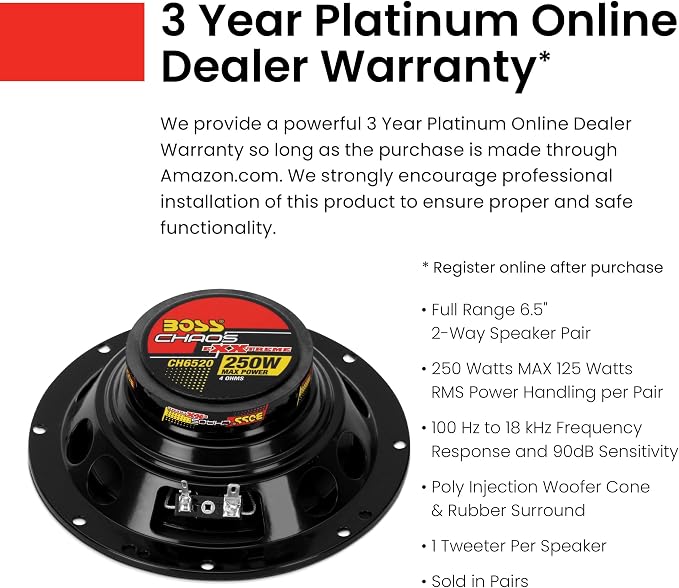 CH6520 6.5 Inch Car Speakers - 250 Watts Max, 2 Way, Full Range, 1 Inch Tweeter, Coaxial, Sold in Pairs