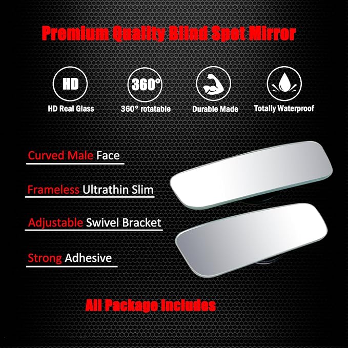 Rectangle Blind Spot Mirror, HD Glass Frameless Convex Wide Angle Rearview Blindspot Car Mirror for Car SUV and Truck (Frameless, Pack of 2)