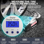 Digital Portable Tire Inflator Heavy Duty 12V Air Compressor Pump | 6X Faster Inflation Auto-Shut Off Dual Cylinder Metal Air Pump w/Extension Hose & Adapter for Car,SUV,Truck,RV,Van,Ball