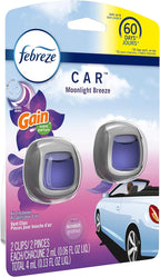 Car Odor-Eliminating Air Freshener Vent Clip with Gain Scent, Moonlight Breeze, 2 count