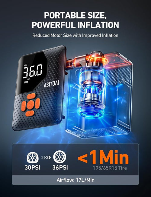 150 PSI Tire Inflator Portable Air Compressor L7 Mini | Fast Inflation, Cordless, Air Pump with LED Light &Pressure Gauge, Auto Shut-Off, for Cars, Motorcycle, Bicycle, Ball, Orange