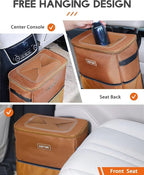3 Gallons Car Trash Can, Ultra Large Capacity Organizer and Storage with Adjustable Straps & Magnetic Snaps, Waterproof Car Accessory for Interior Car Stuff Storage, Brown